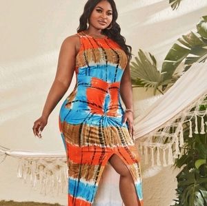 TieDye twist detail split thigh dress